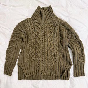 Dark Olive Green Everlane Cable Knit Wool Sweater (Size S)